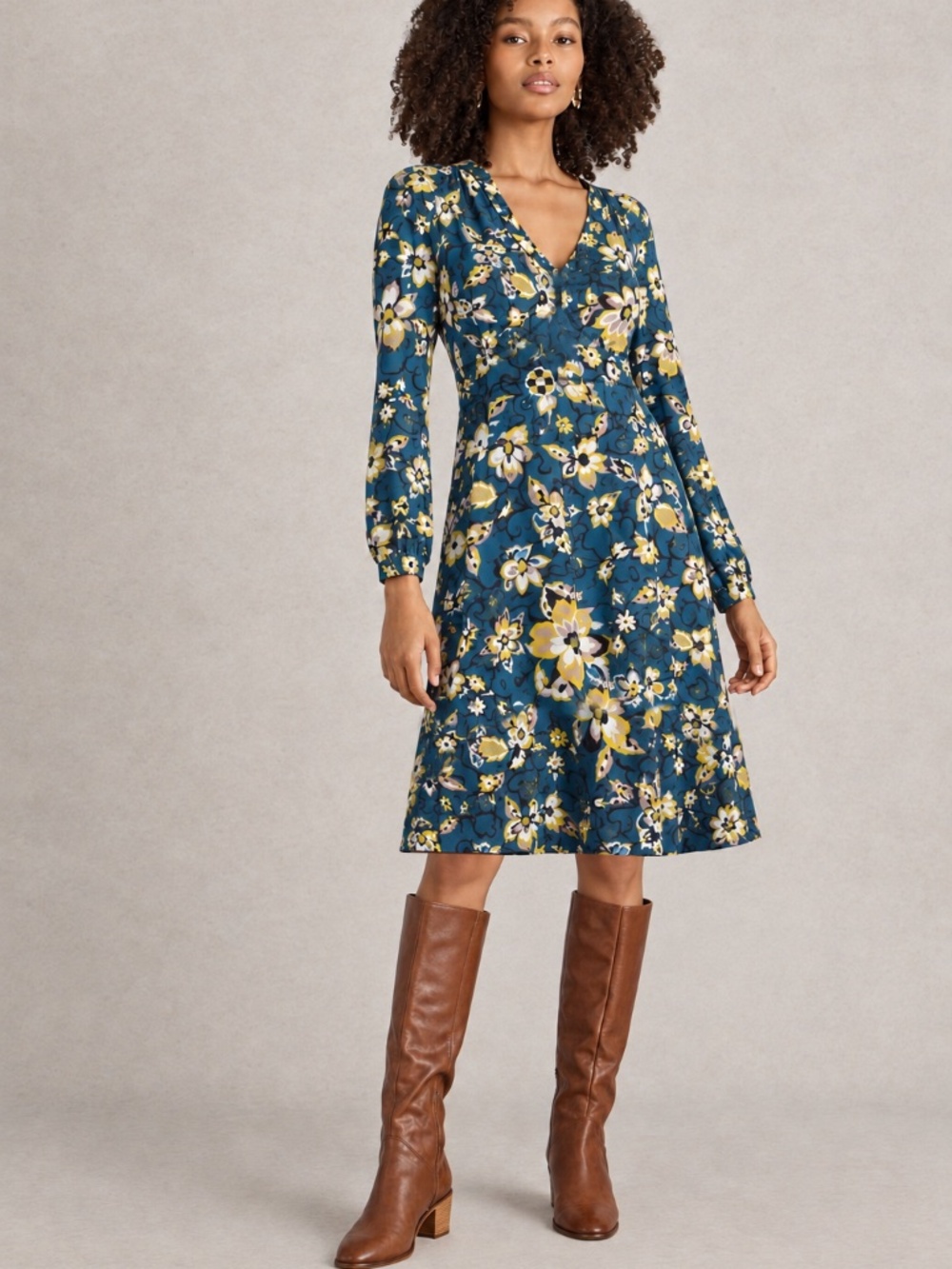 Closer London Teal Floral Midi Dress Tie Back Sz US 10 UK made